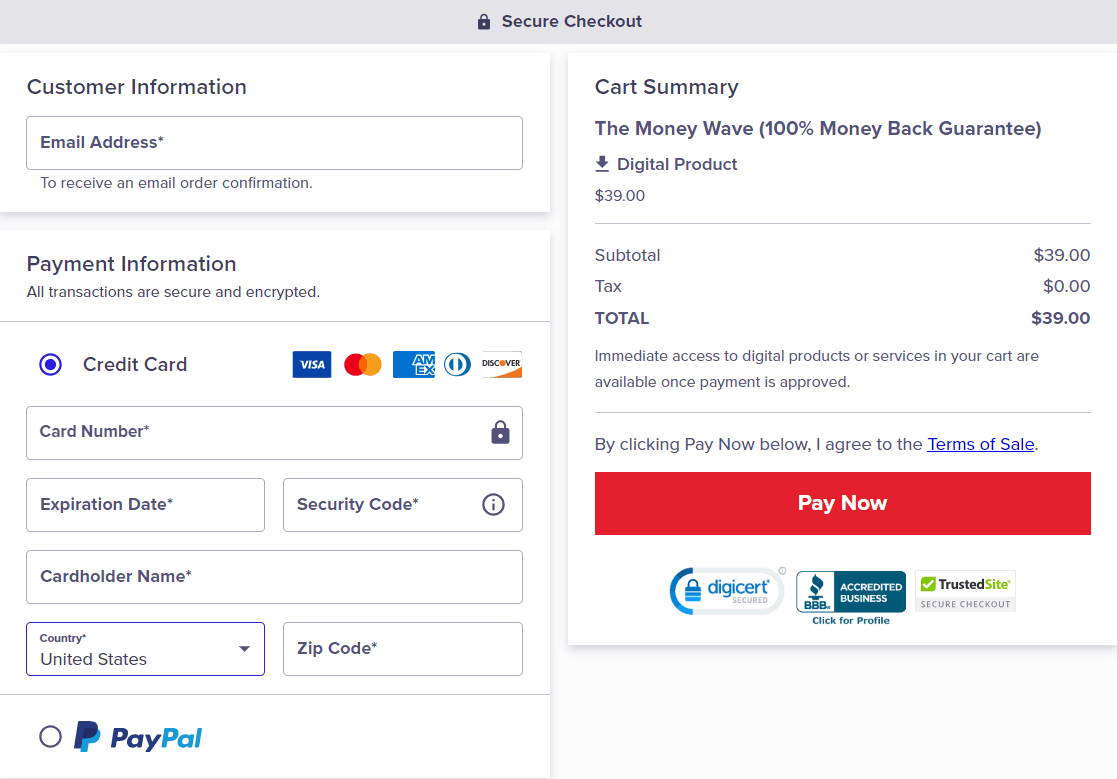 The Money Wave Secure Checkout